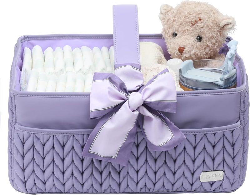 LUKJOJO Luxurious Baby Diaper Caddy, Nursery Storage Basket for Newborn Boy and Girl, Travel Baby Basket for Diapers Baby Wipes, Organizer Tote Bag Storage Bin, Baby Shower Gifts (purple) - Image 1